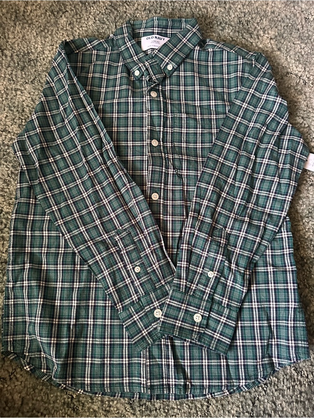 Old Navy Green and White Plaid Button-Down Shirt